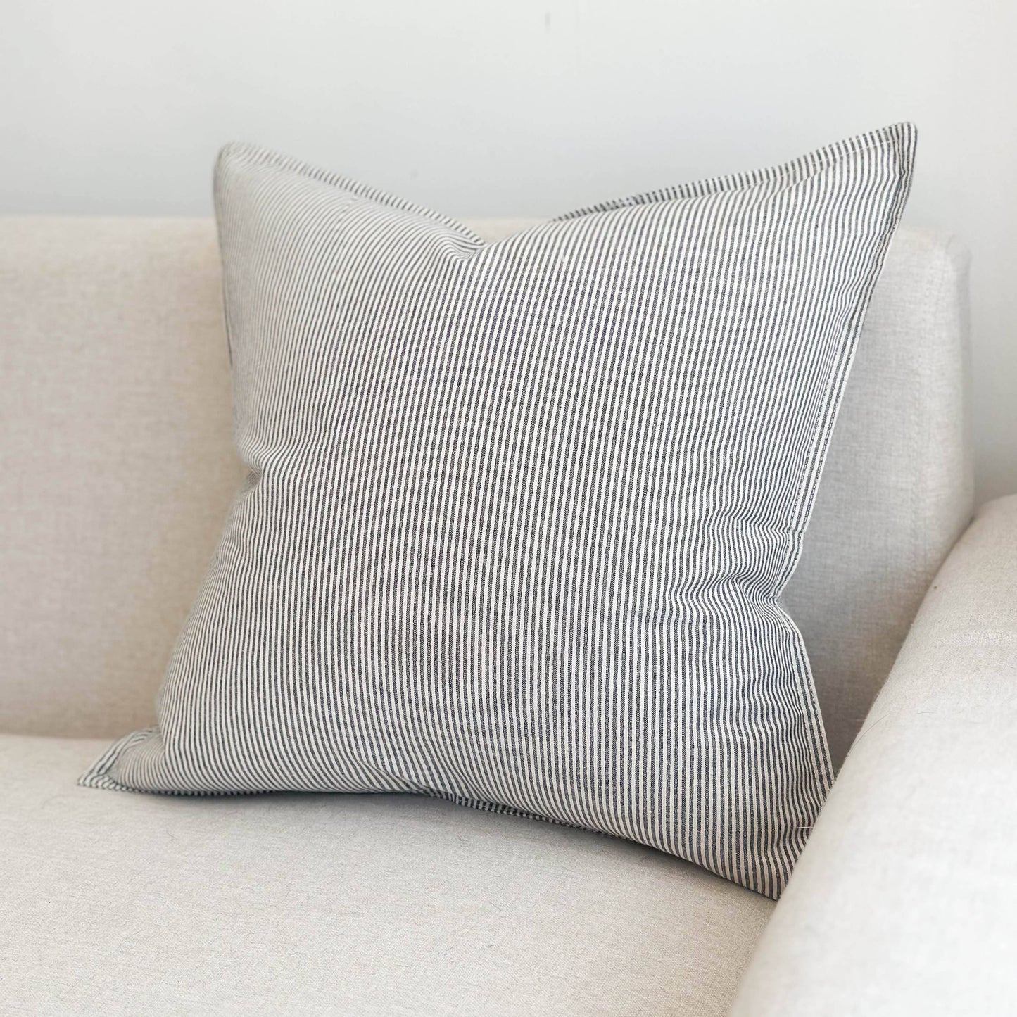 Navy Pinstripe Cotton Cushion