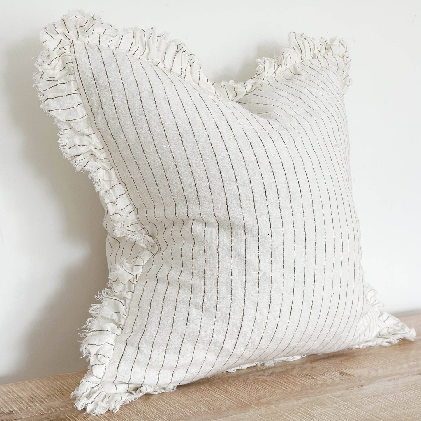 Ruffled Cream & Olive Linen Cushion