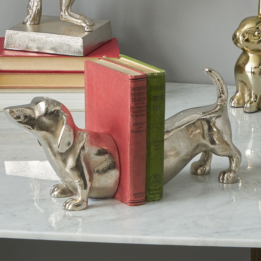 Silver Sausage Dog Bookends