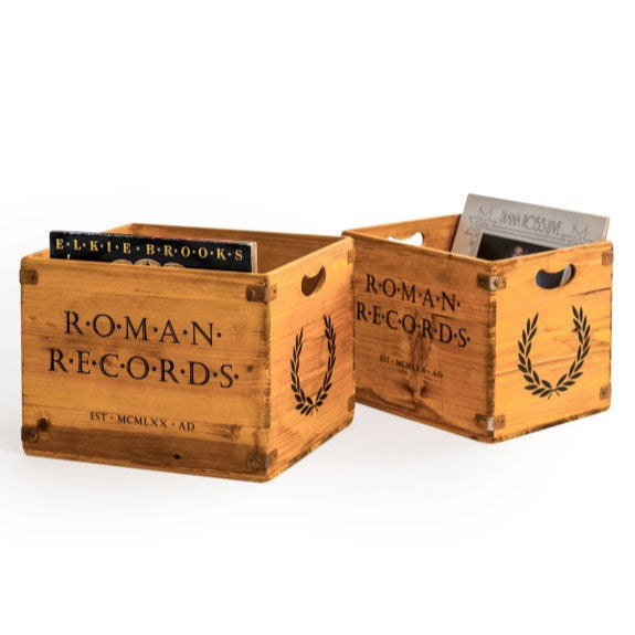 Vintage Style Wooden Record Storage Boxes