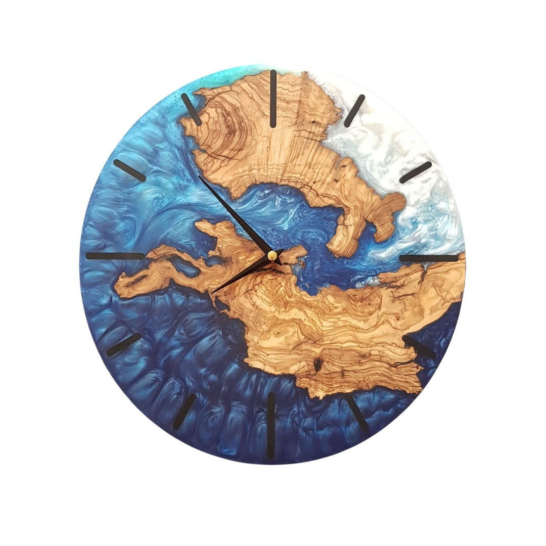 Blue Azure Olive Wood Clock