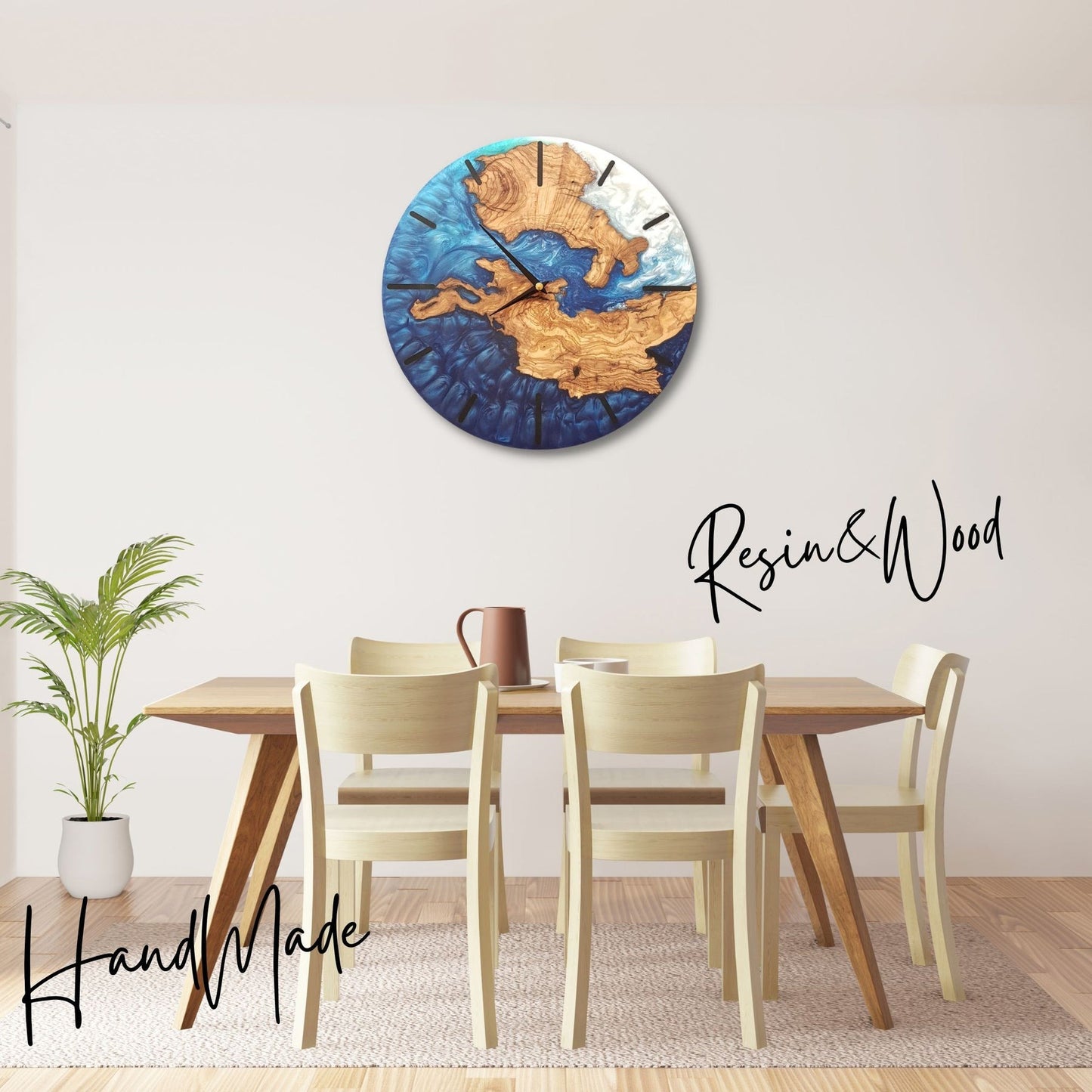 Blue Azure Olive Wood Clock