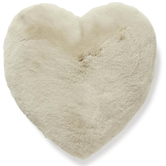 Beige Faux Fur Heart Shaped Cushion