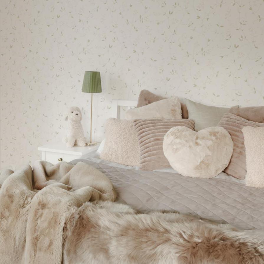 Beige Faux Fur Heart Shaped Cushion