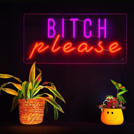 Red and Purple Handwritten Text Bitch Please LED Neon Sign Light