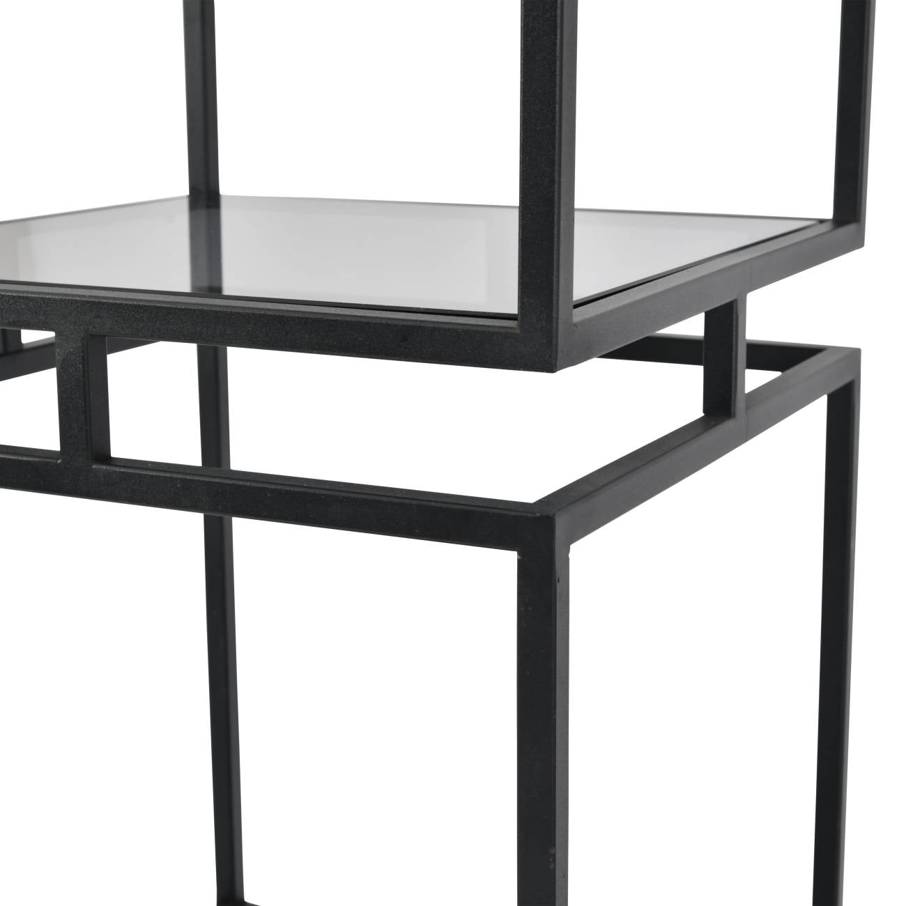 Black Iron Geometric Square Display Unit with Five Smoked Glass Shelves Photo 2 Shelf Detail