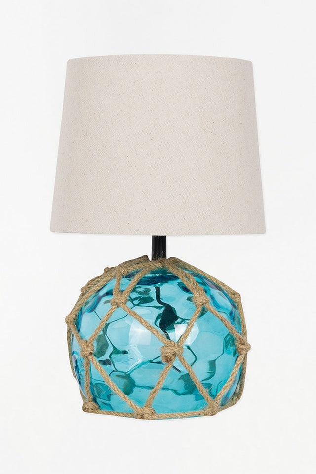 Blue Glass and Jute Lamp