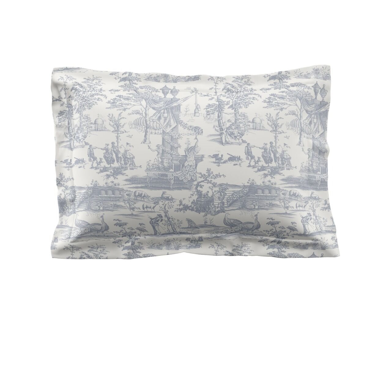 pillowcase with blue and white pattern on a white background