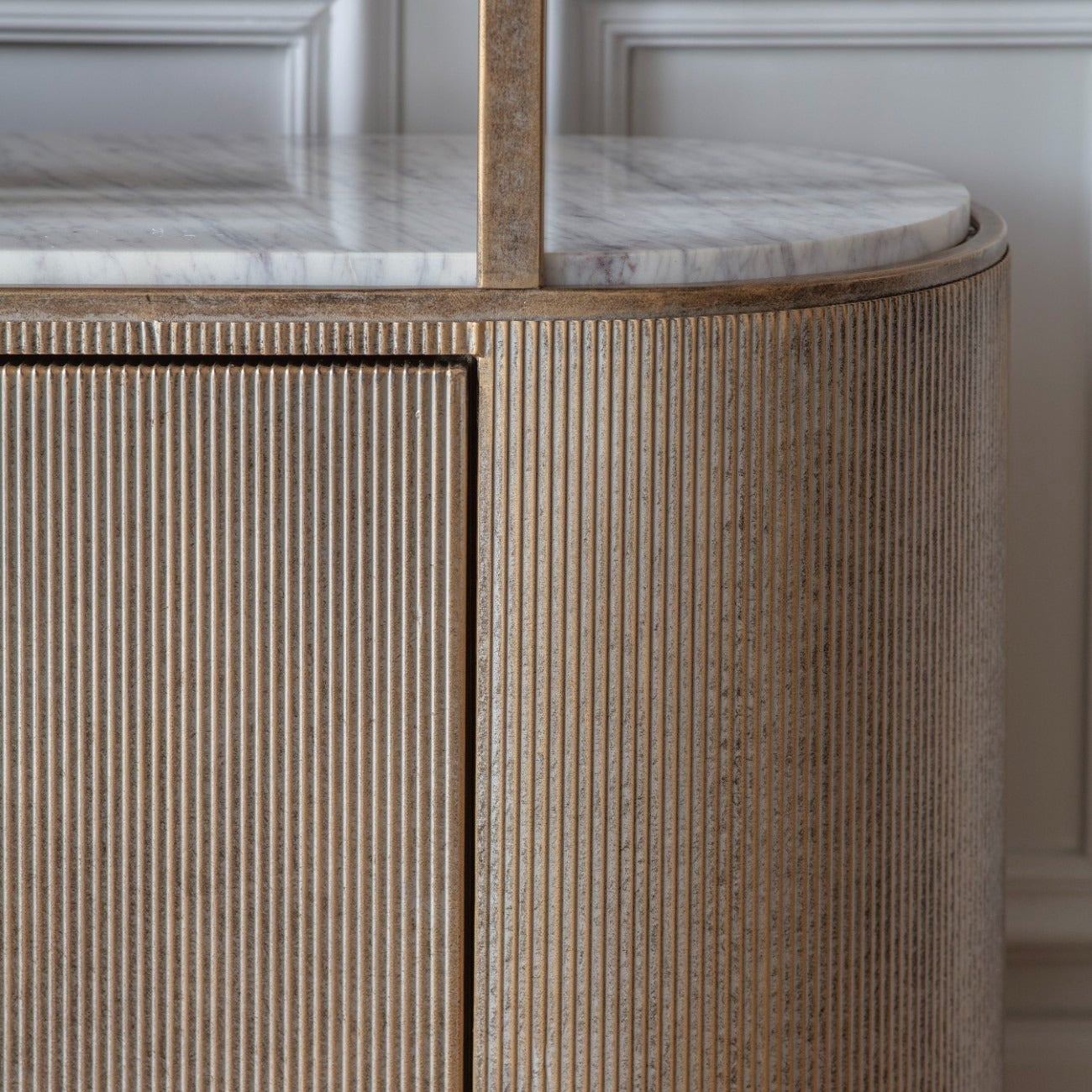 Wooden cabinet with marble countertop in a neutral setting