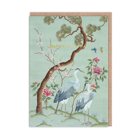 Chinoiserie Heron Birthday Card