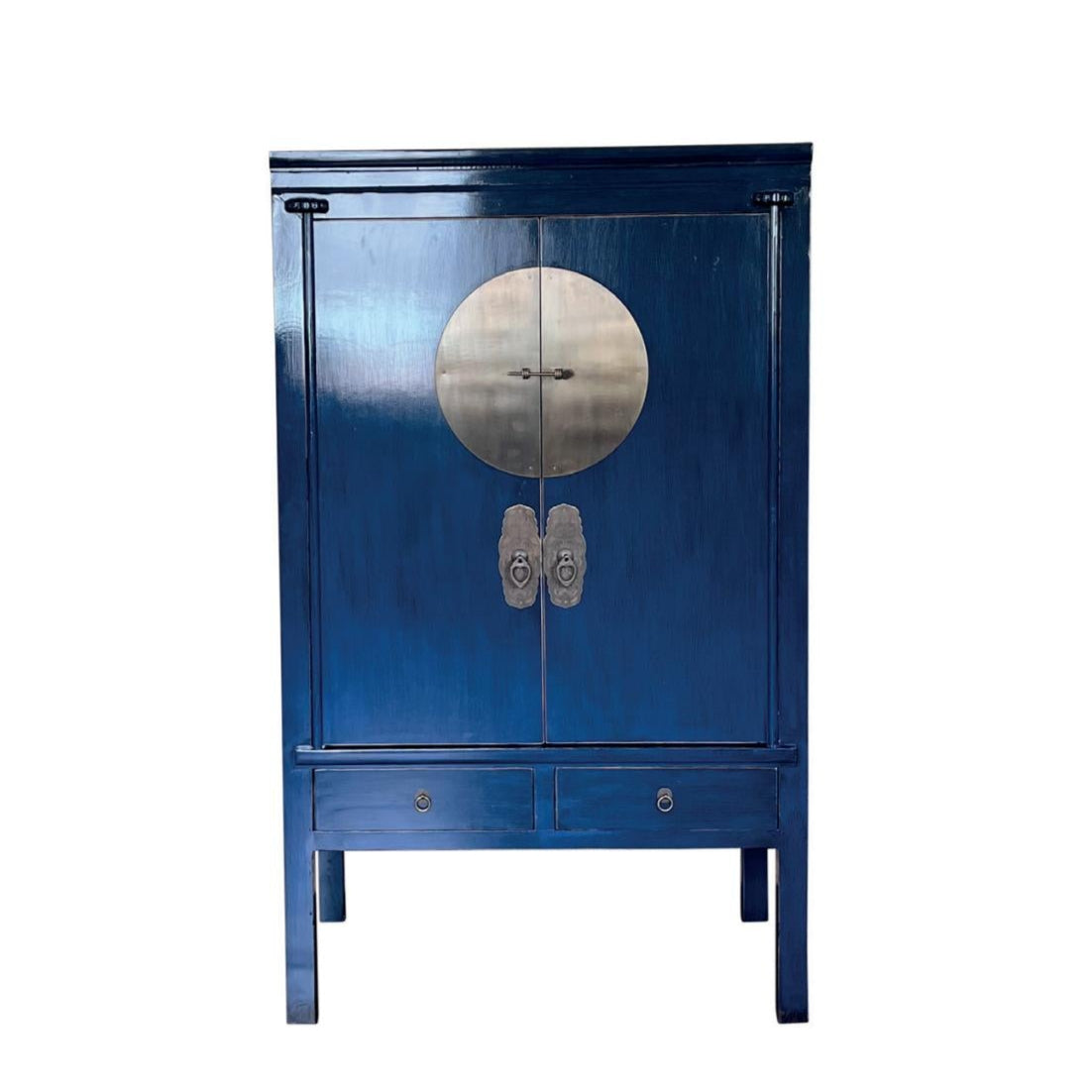 Chinoiserie Blue Pine Wood Wardrobe