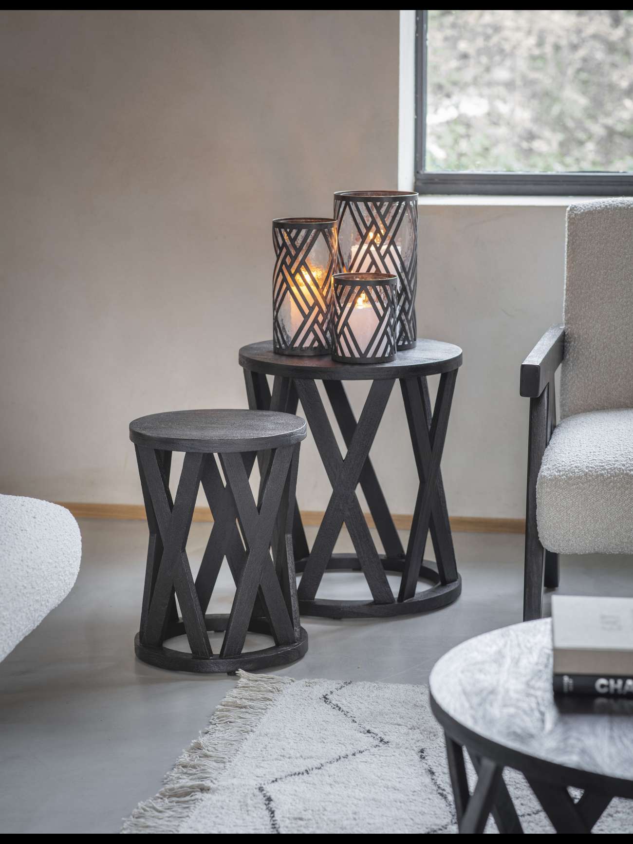 Colonial Burnt Wood Set of Side Tables