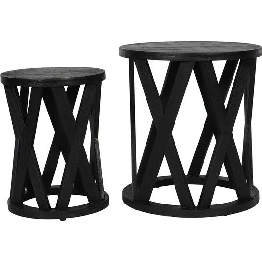 Colonial Burnt Wood Set of Side Tables