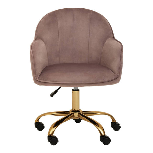 Dusty Pink Velvet Office Chair With Gold Legs and wheels