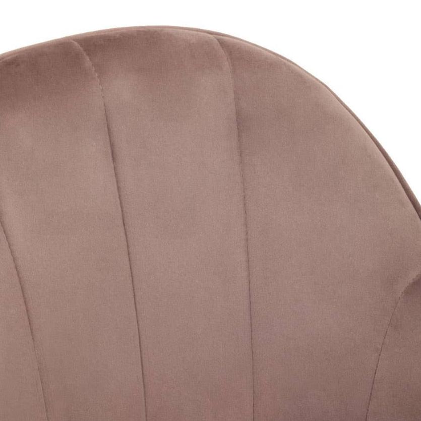 Dusty Pink Velvet Office Chair With Gold Legs and wheels, detailed close up showing lining detail
