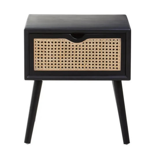Black Elm Wood Rattan Side Table