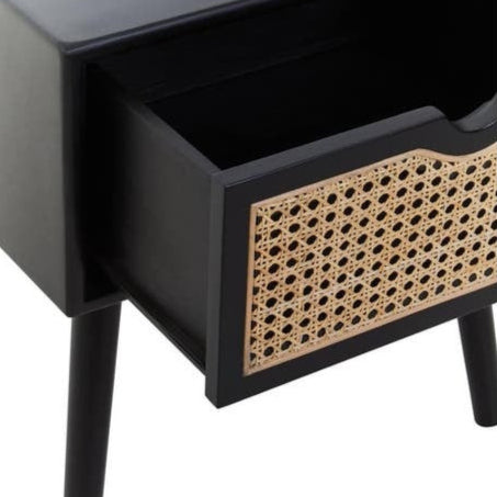 Black Elm Wood Rattan Side Table