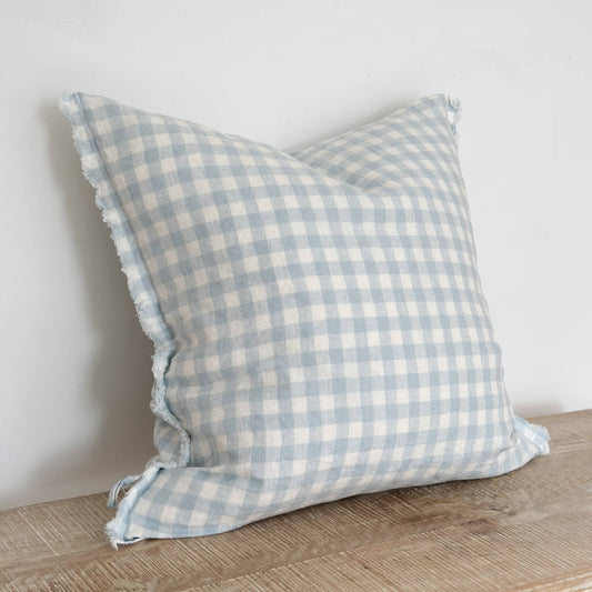 Blue Gingham Linen Cushion