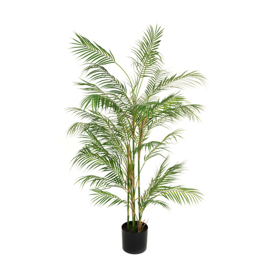 Faux Potted Green Areca Palm with Black Pot