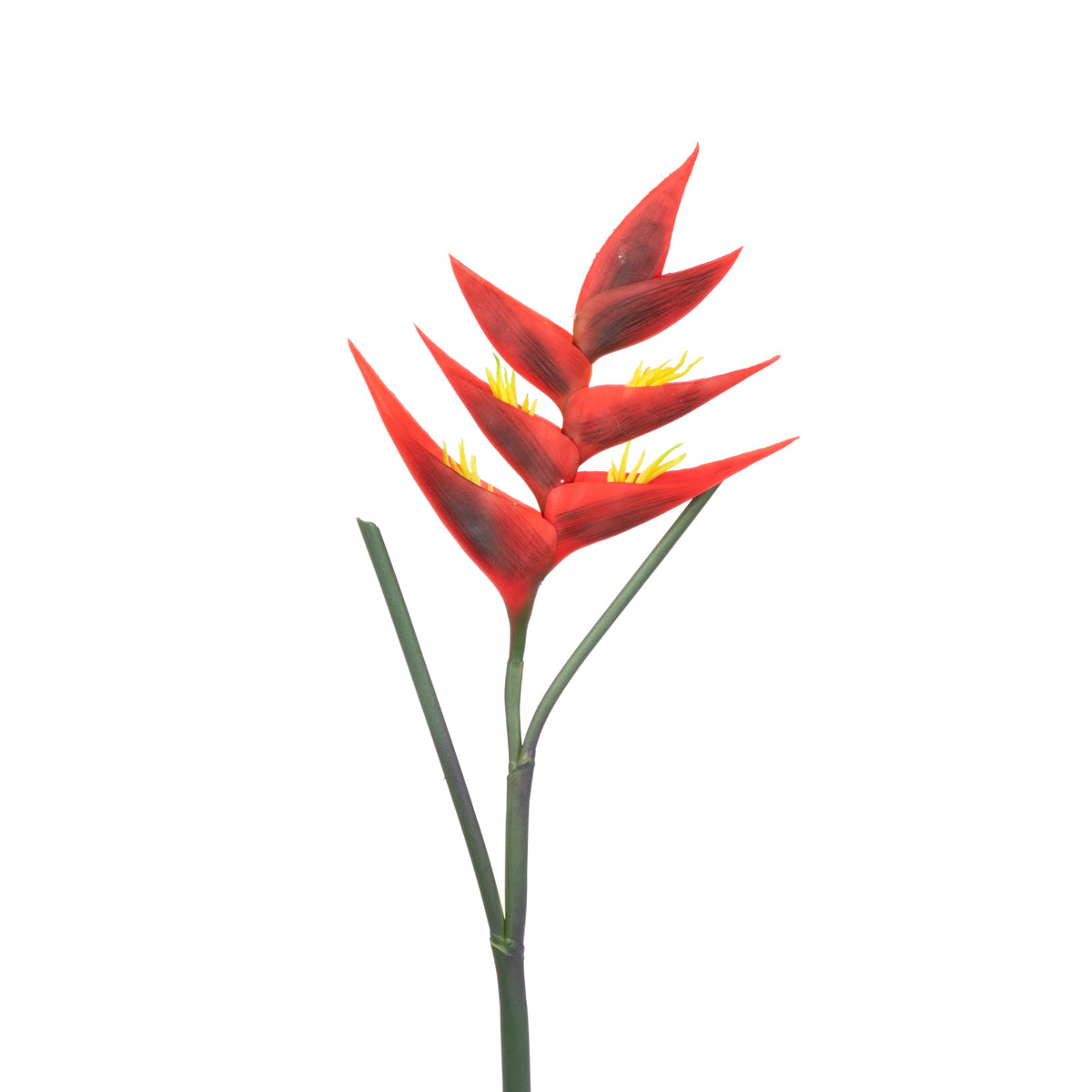 Faux Plant Green Stem Red and Yellow Heliconia Flower Seven Petals