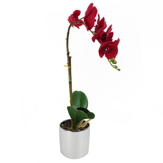 Faux Potted Red Orchid Plant