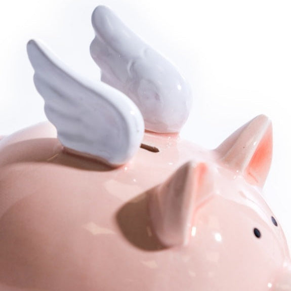 Pink Ceramic Winged Piggy Bank