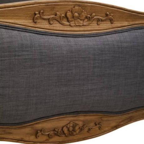 Oak Wood Kingsize Bed with Grey Upholstery, French style