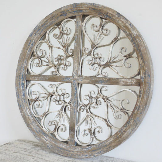 French Rustic Round Wall Mirror