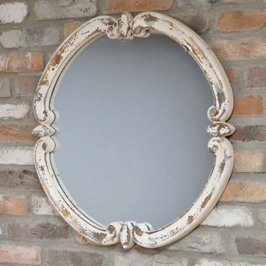 Elevate your space with this exquisite French Style Curved Wall Mirror, finished in rustic, weathered cream. Its bold curved circular shape and striking conjoined segments create a unique, eye-catching design that breaks away from the ordinary. Perfect for adding character and a touch of rustic elegance to your living room, hallway, or bedroom, this mirror transforms any wall into a statement of originality and style.