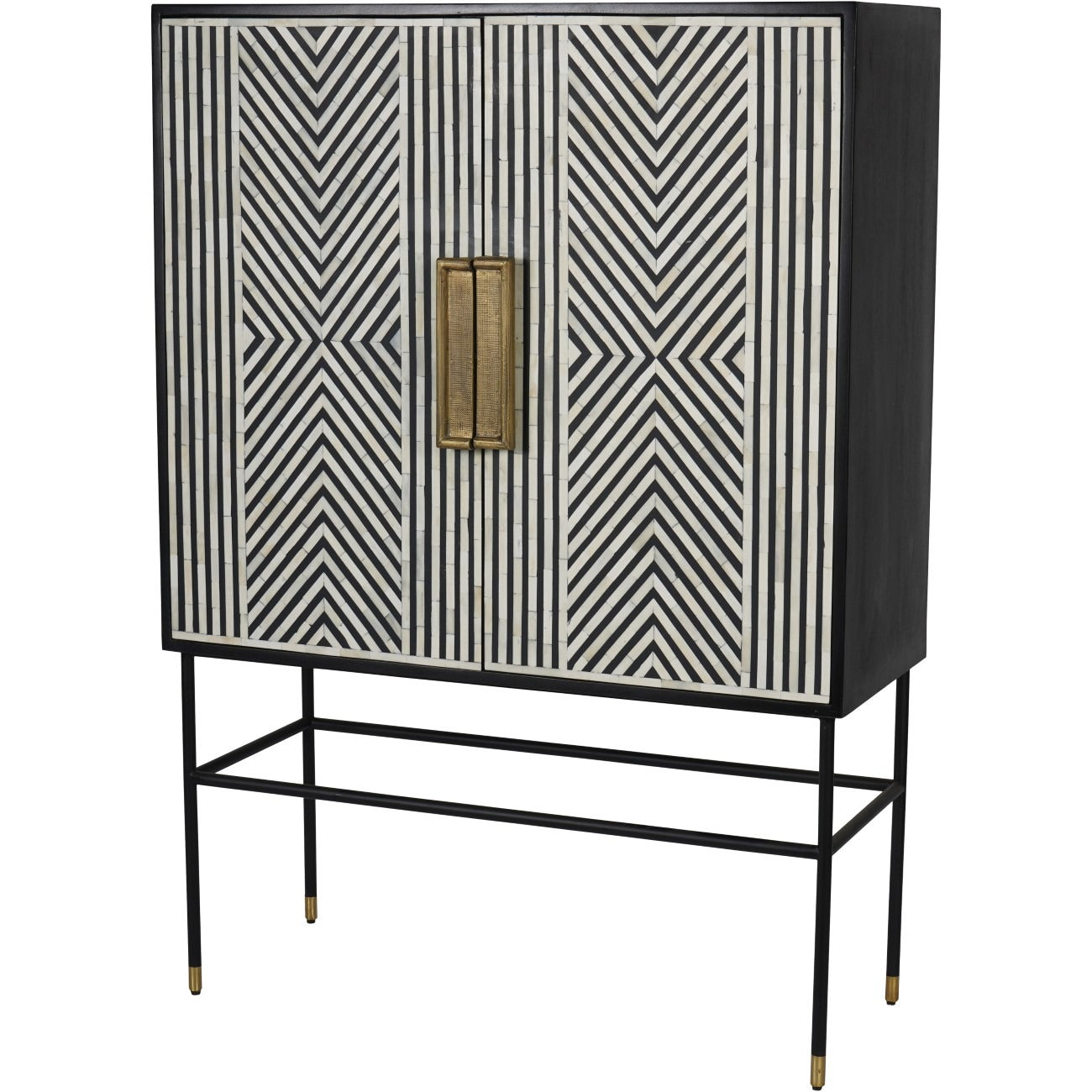 Cabinet with geometric pattern and gold accents on a white background