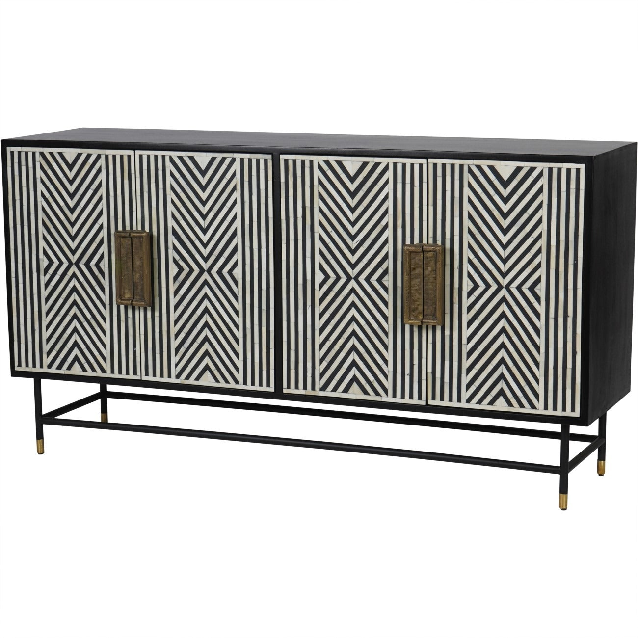 Cabinet with black and white geometric pattern on doors