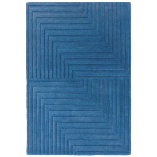 Geometric Carved Blue Rug