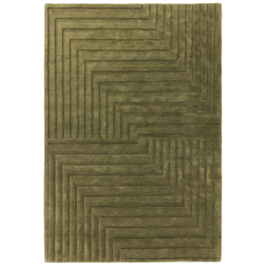 Geometric Carved Olive Green Rug