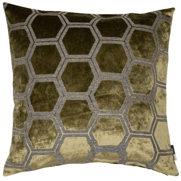 Olive Cushion with Silver Geometric Detailing