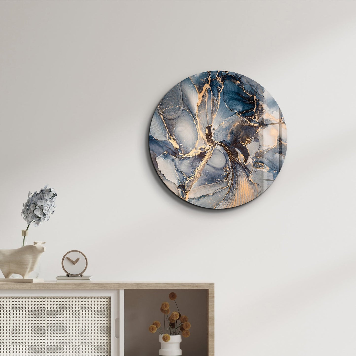 Blue and Gold Marble Glass Wall Art