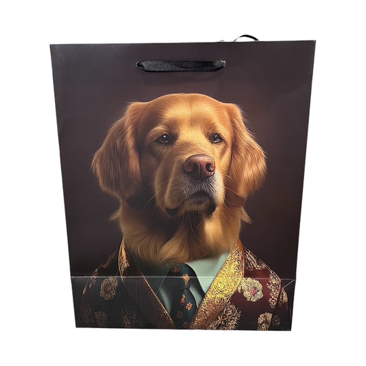 Golden Labrador In Shirt Tie and Smoking Jacket Paper Gift Bag Large