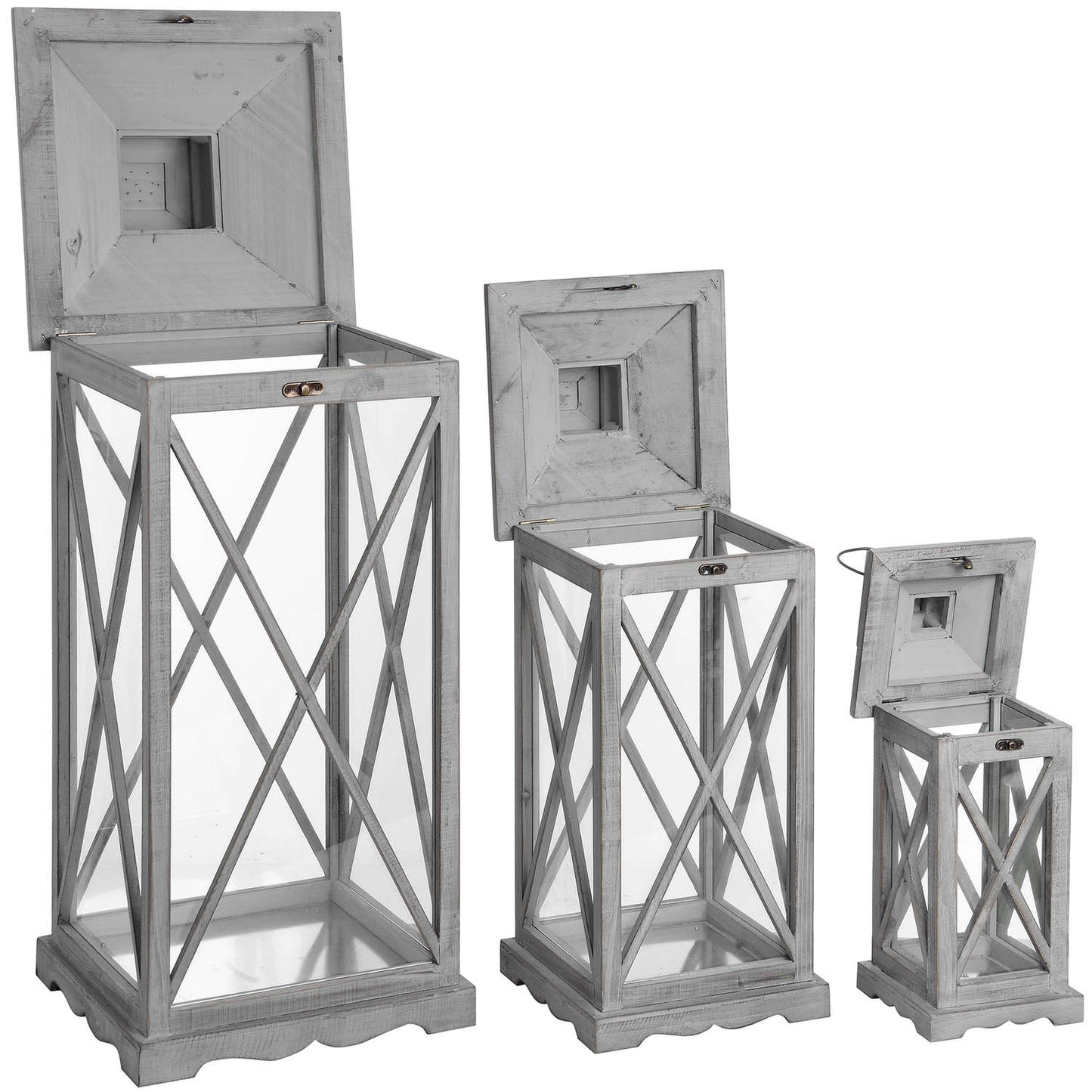 Grey Distressed Floor Lanterns (Set of Three)