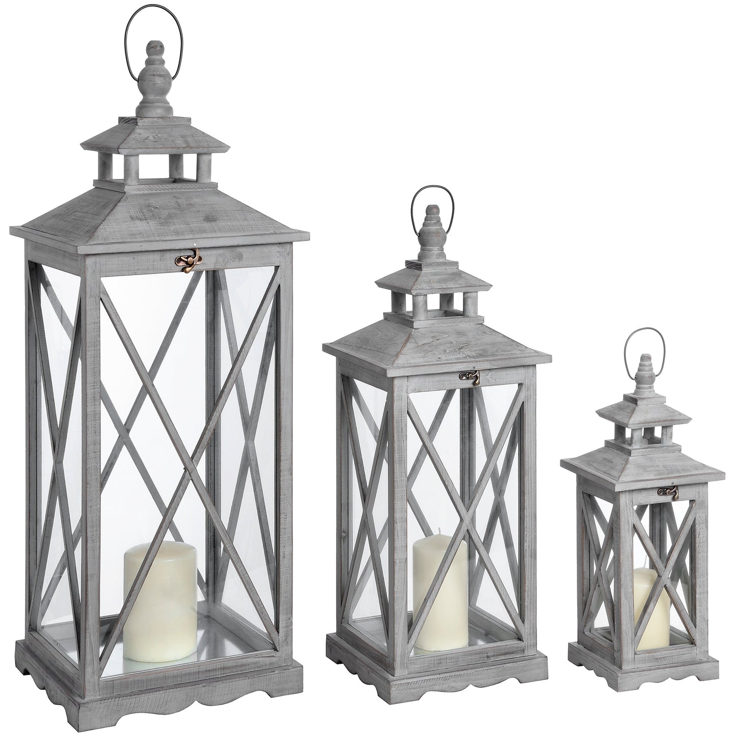 Grey Distressed Floor Lanterns (Set of Three)