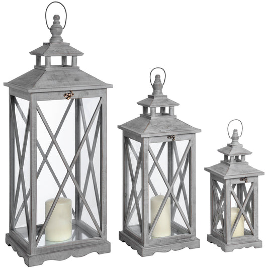 Grey Distressed Floor Lanterns (Set of Three)