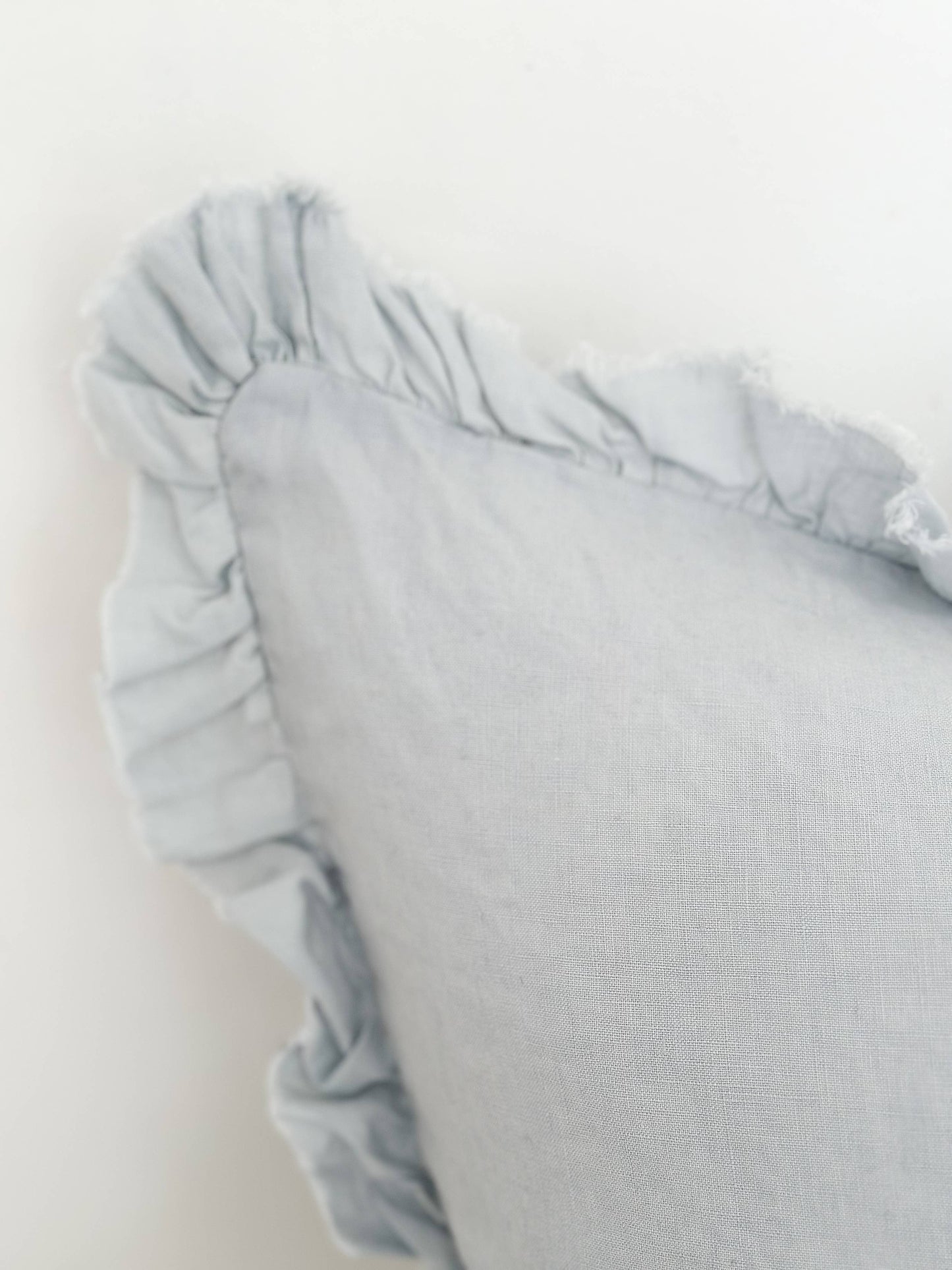 Dusty Blue Ruffled Linen Cushion