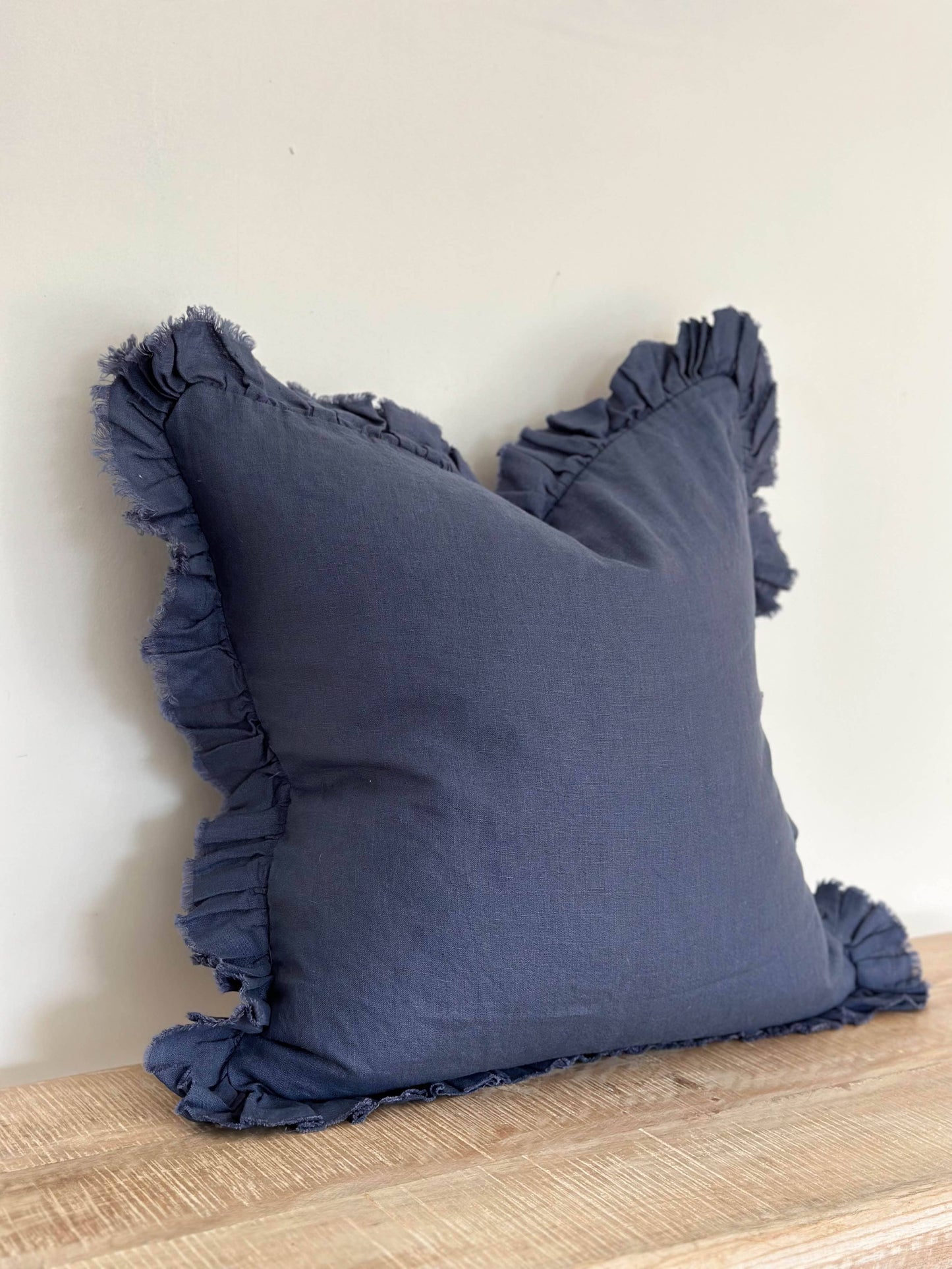Midnight Ruffled Linen Cushion