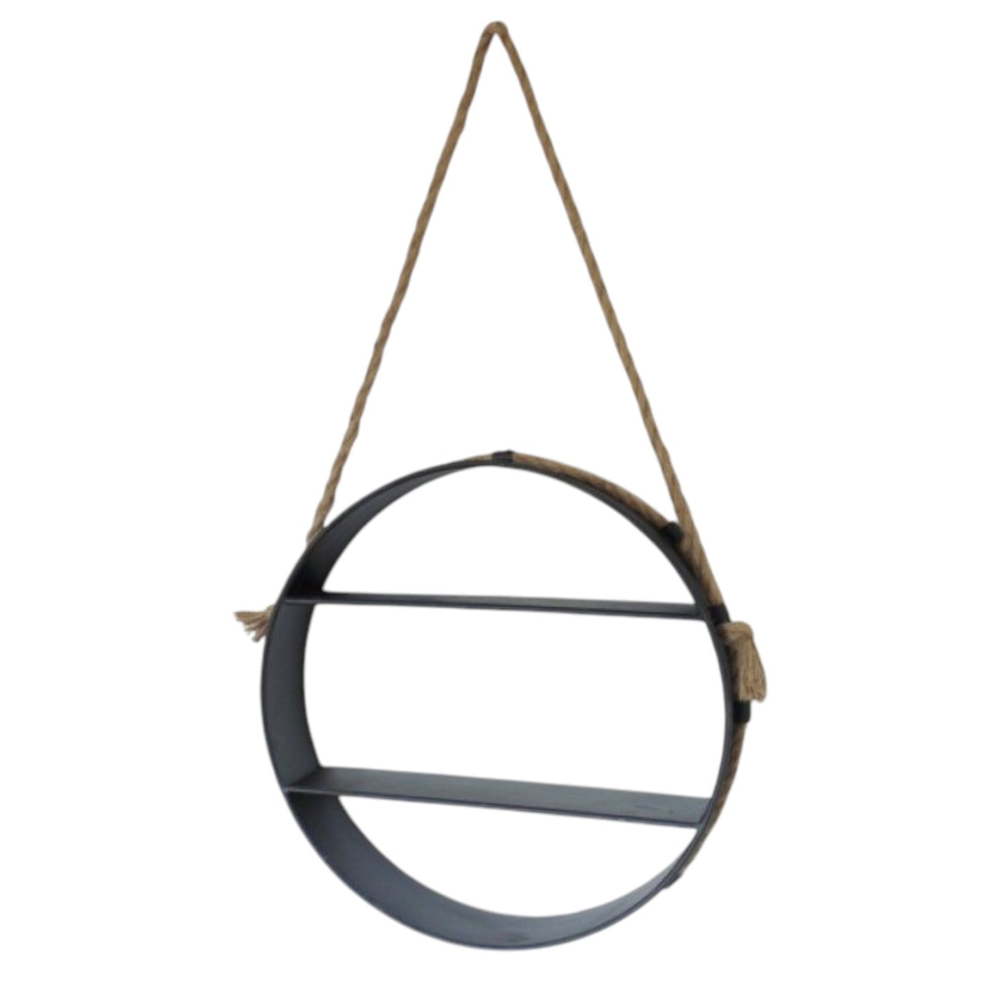 This Industrial Round Rope Hanging Shelf combines rustic charm with industrial style, making it perfect for any interior wall. It features two spacious shelves for easy display and a stylishly rustic rope loop for simple hanging. Finished with an antique effect, it adds a touch of vintage character while providing practical storage. A stylish and functional addition to your home that supports organised and attractive living spaces!