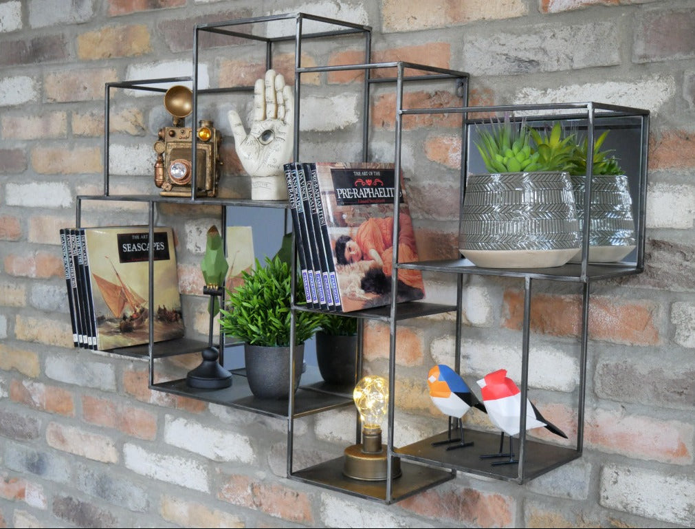 Industrial Metal Mirrored Wall Unit