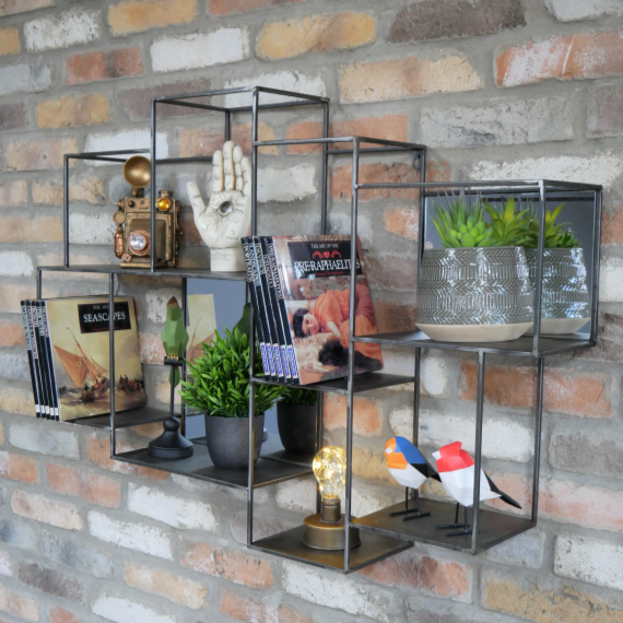 Industrial Metal Mirrored Wall Unit