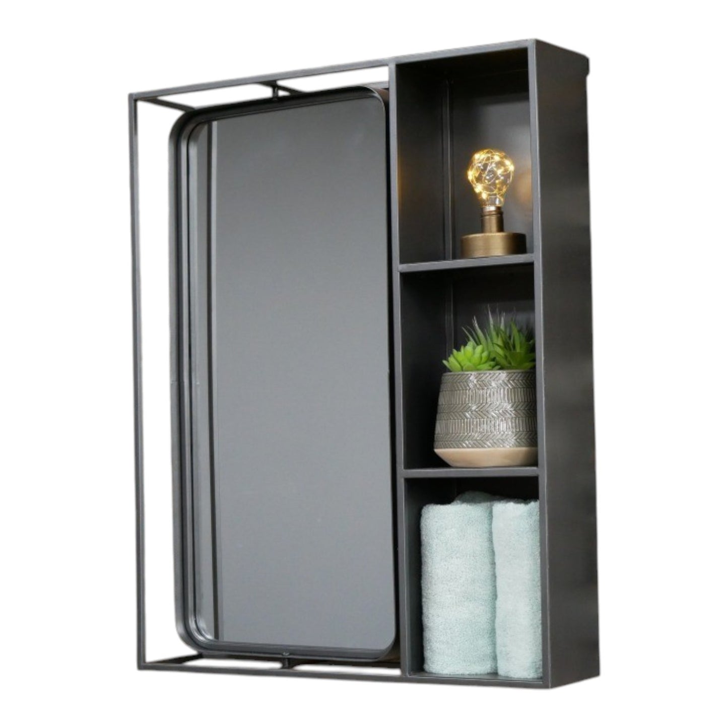 Industrial Mirrored Wall Shelf Unit