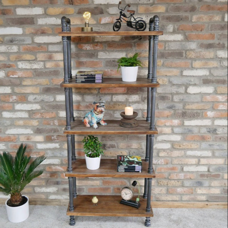 Elevate your space with the bold Industrial Pipe Shelving Unit, where rugged steel pipes meet warm, rustic wooden shelves. Standing 176cm tall, this striking piece commands attention while offering support and generous storage! Add a modern, robust twist to your home decor style!