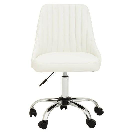 Ivory Faux Leather Office Chair, Silver Legs with wheels