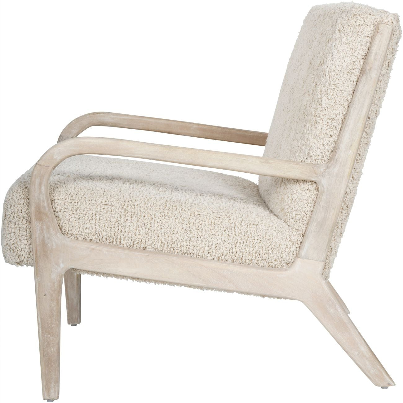 Beige armchair with textured cushion on a white background