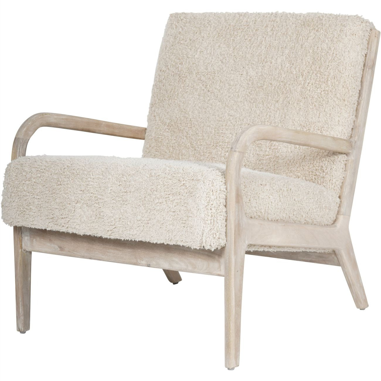 Beige armchair with wooden frame on a white background