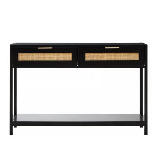 Black Japandi Rattan Console Table